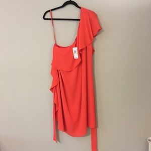 Michael Kors red one shoulder ruffle dress 16 xl